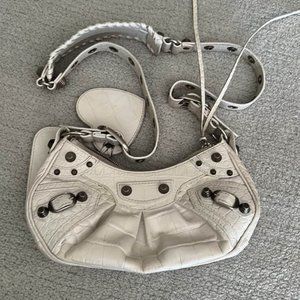 Balenciaga Le Cagole White Croc Embossed Handbag
